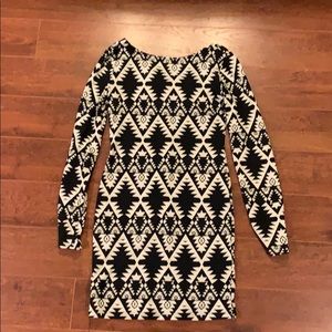 Black and white Aztec print bodycon dress